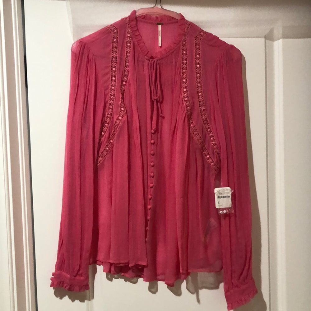 Free People Sheer Pink Tunic. Size Large NWT